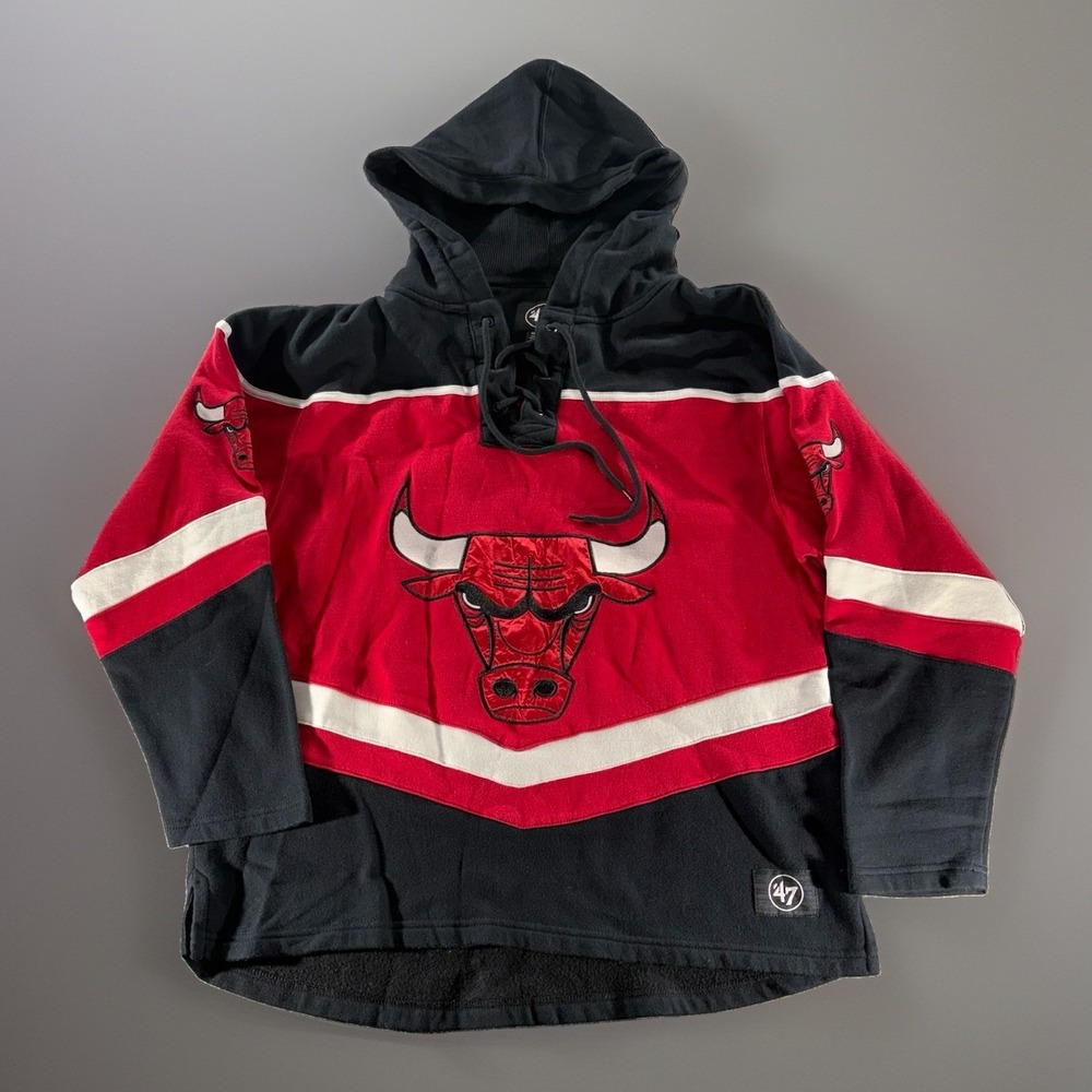 47 Brand Chicago Bulls Lacer Hoodie Sweatshirt Men's Medium Red Black White